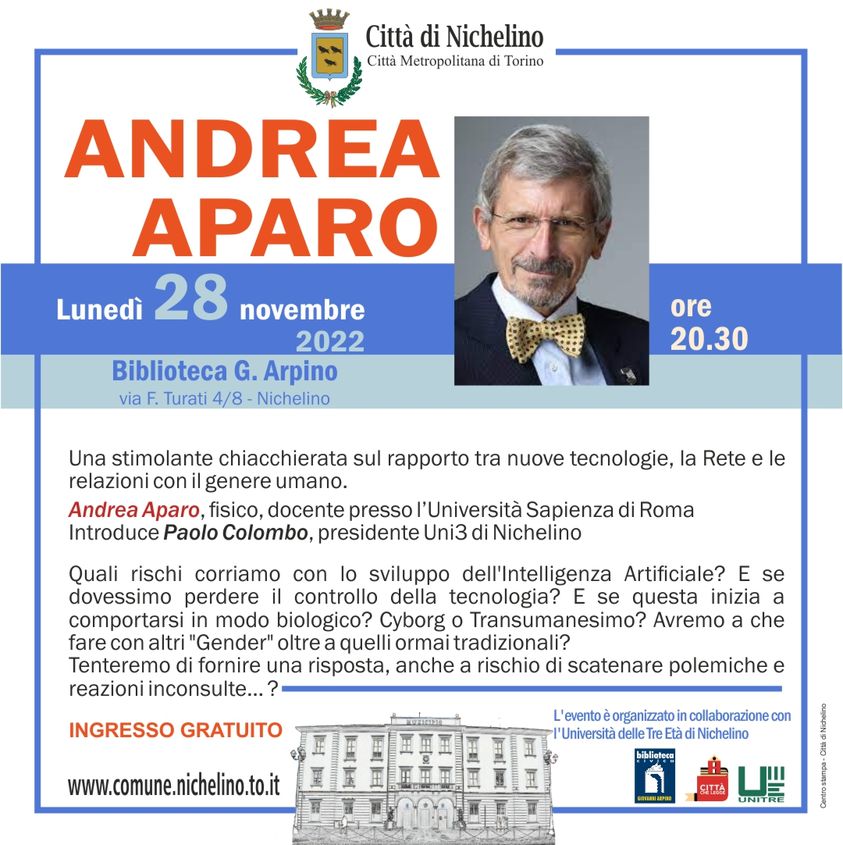 Lunedì 28/11 incontro con Andrea Aparo